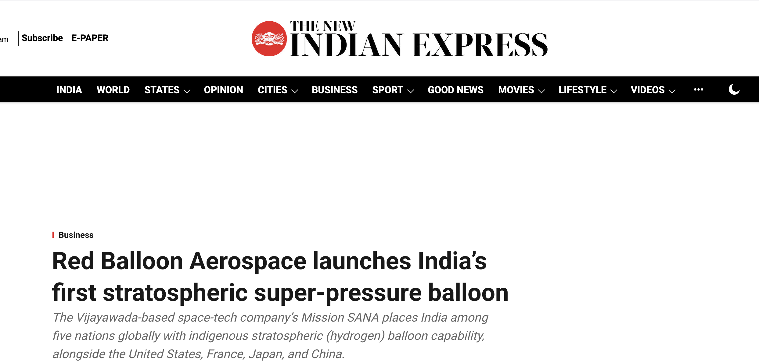 The New Indian Express — Red Balloon Aerospace launches India's first stratospheric super-pressure balloon