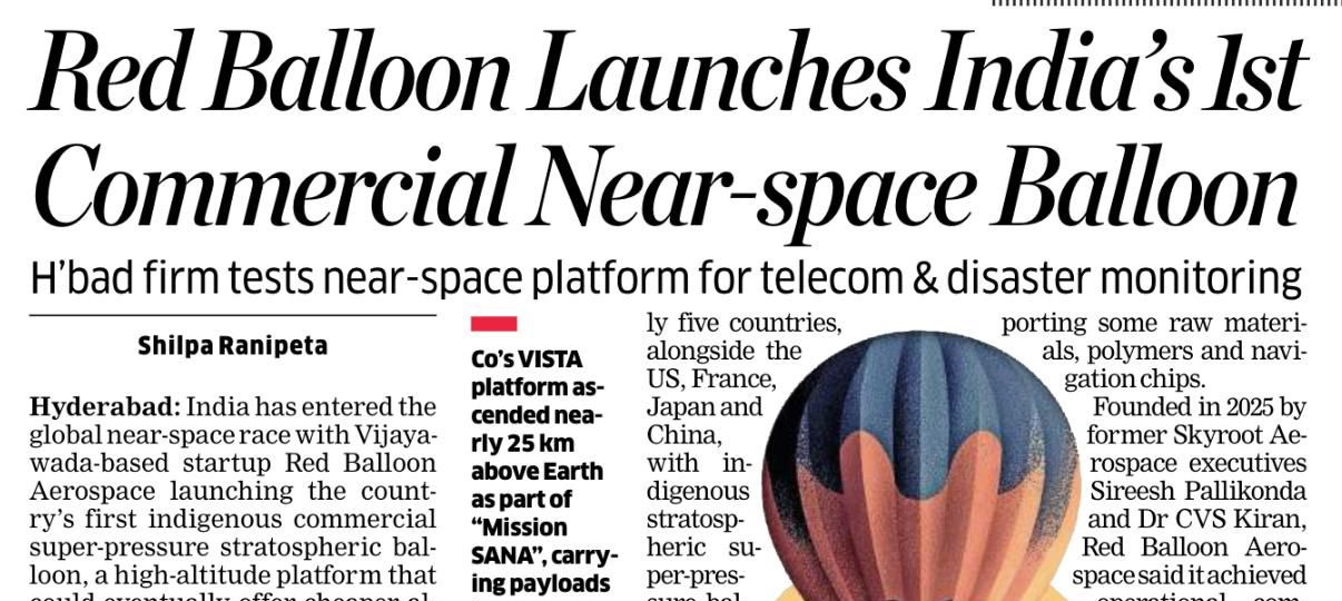 The Economic Times — Red Balloon Launches India's 1st Commercial Near-Space Balloon